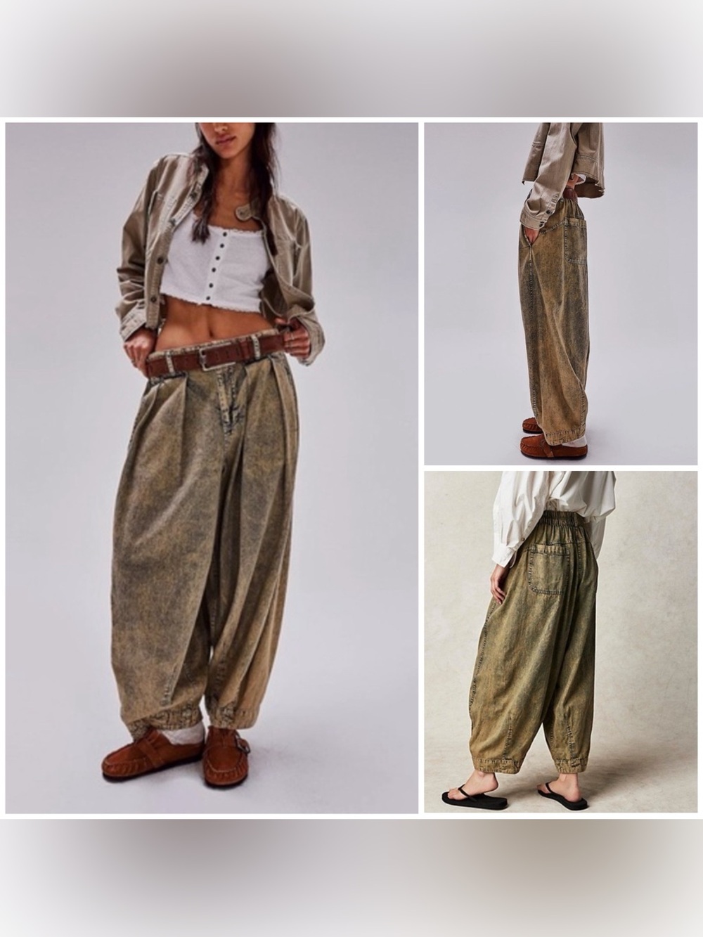 NWOT Free People We The Free Ridley Pull-On Barrel Jeans - green blue wash - XL